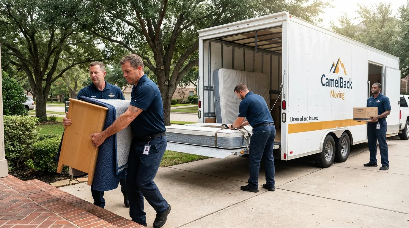Crew loading residential truck for cross-state move from Randolph, WI