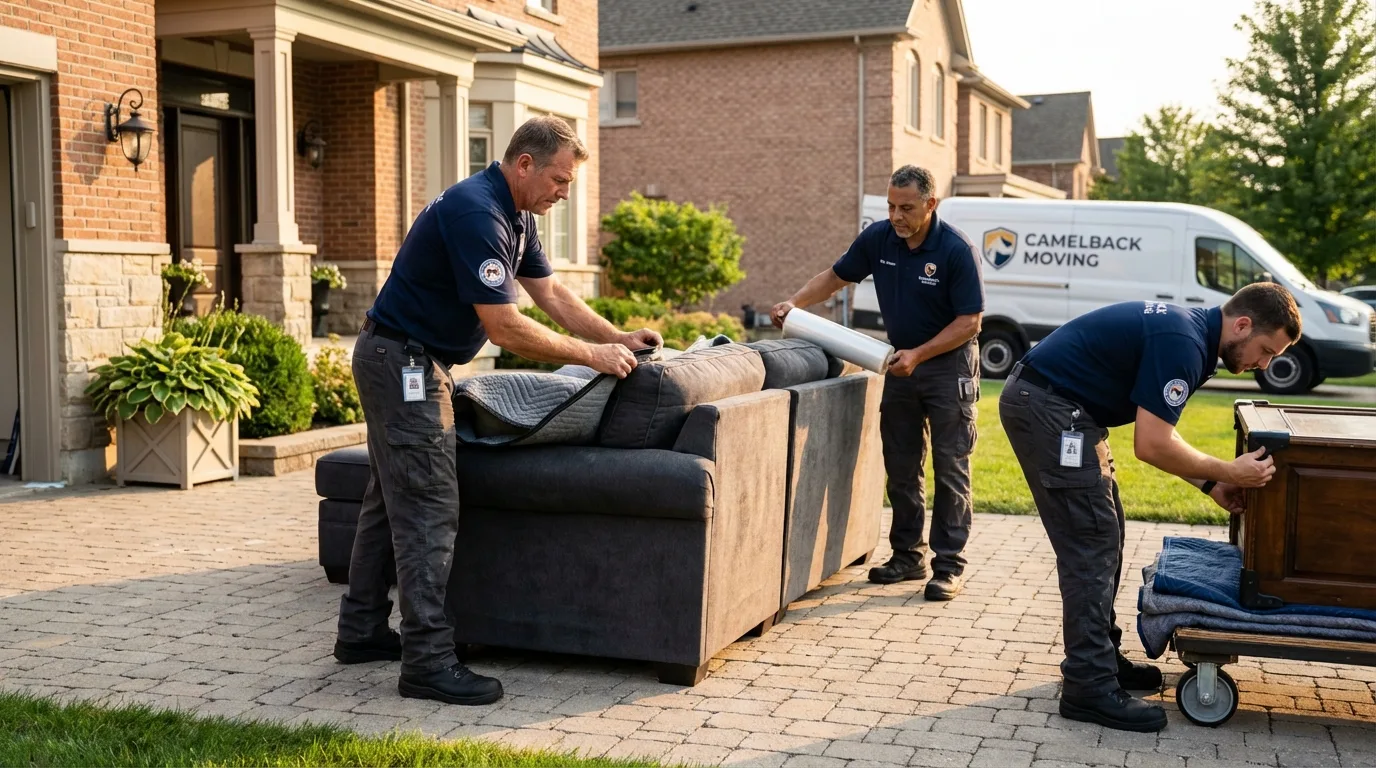 Large estate moving crew wrapping furniture in Randolph, WI